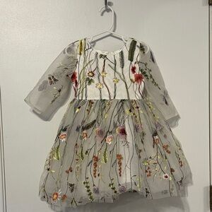 Floral Embroidered Kids Dress - White and Multicolor